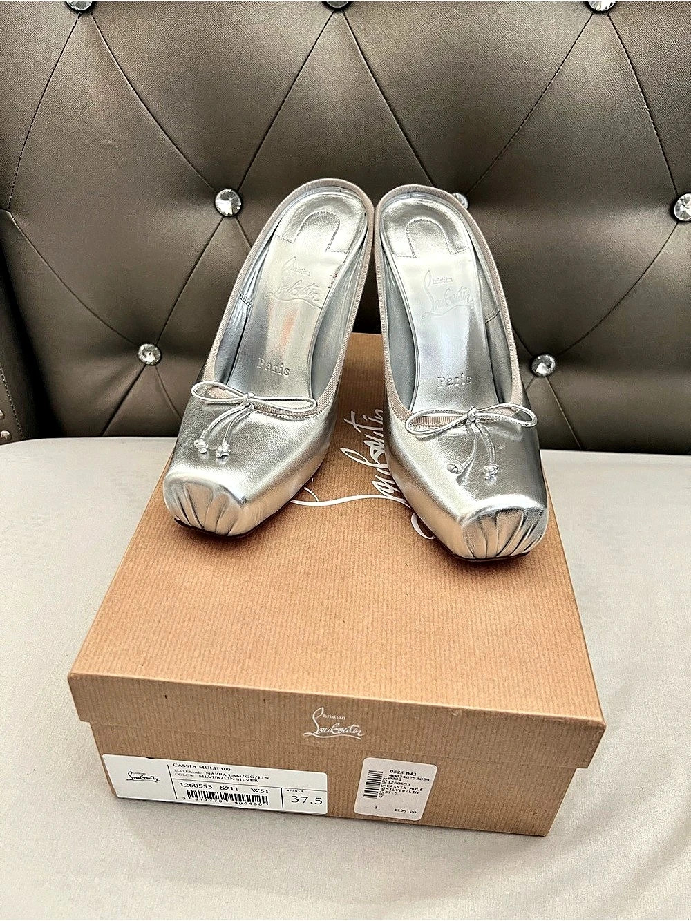 Christian Louboutin Follies 120mm Silver Bow Heels EU 37.5 Brand New